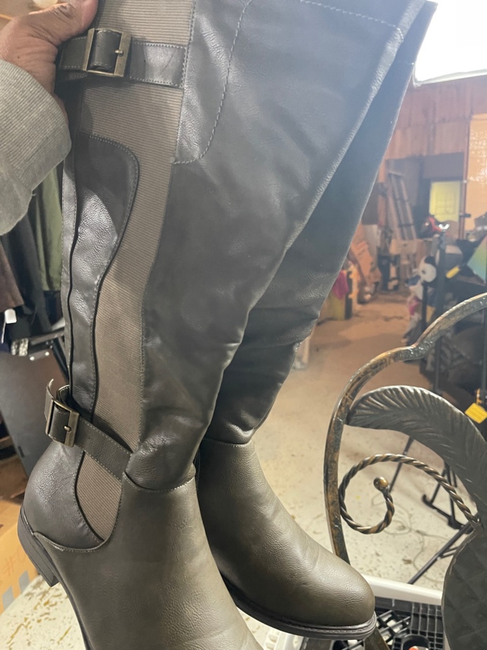 Tall Buckle Riding Boots in Dark Brown